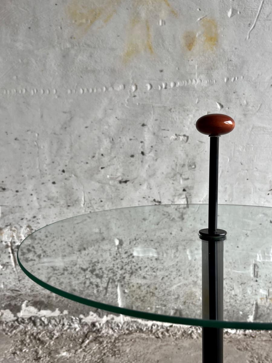 Postmodern round glass&wooden side table