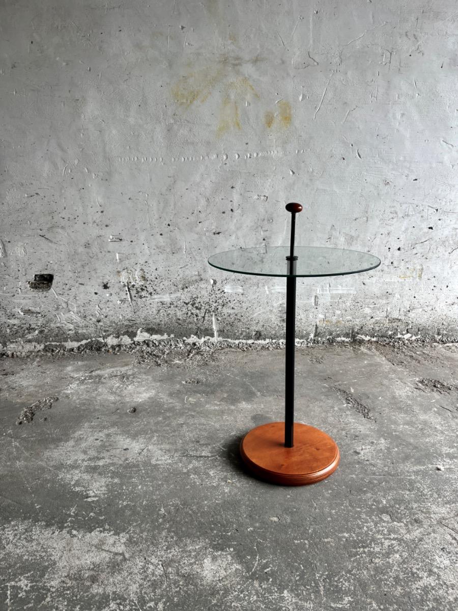 Postmodern round glass&wooden side table